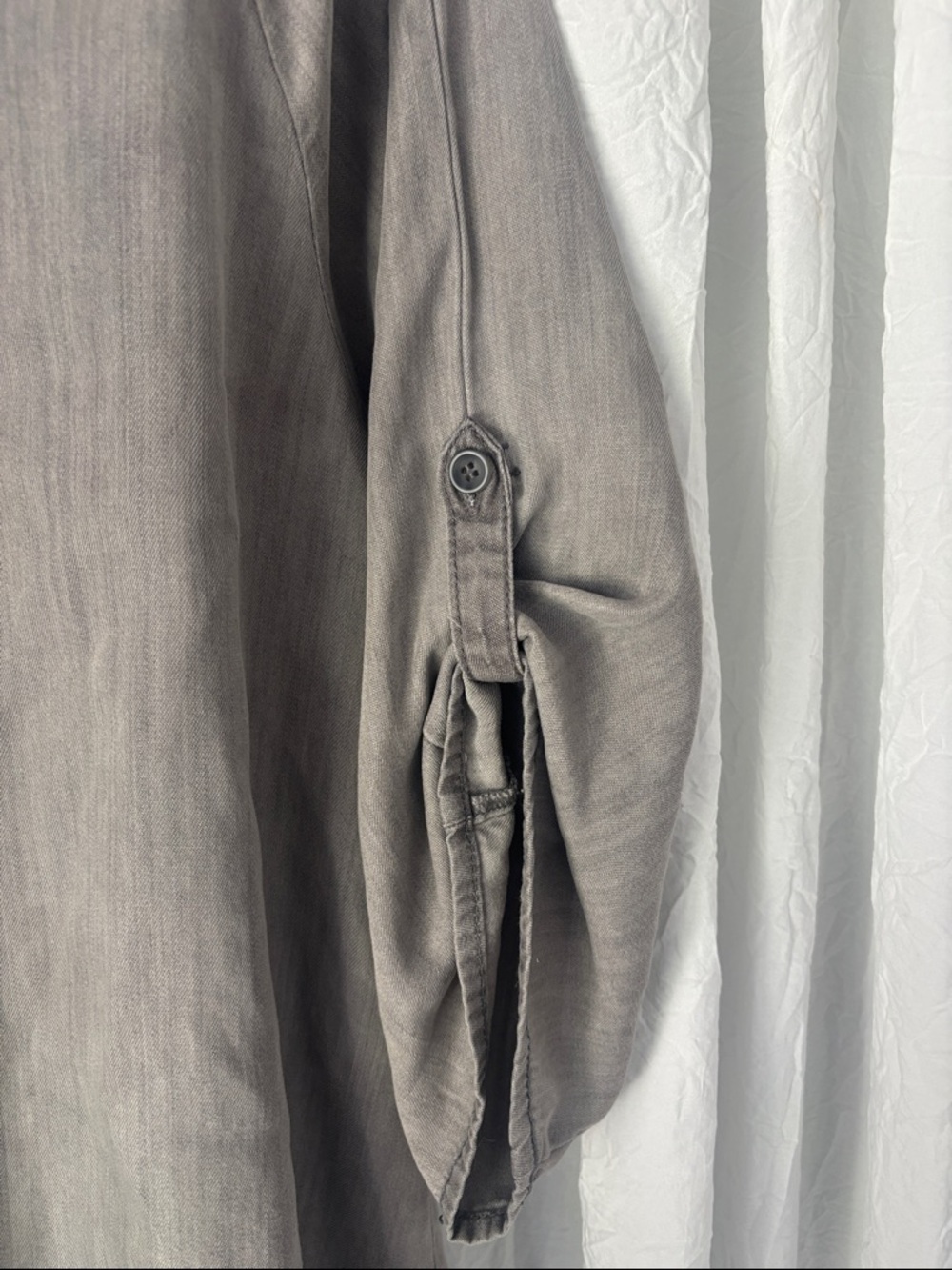Thread & Supply Frayed-Hem Button Front Blouse in Gray - Picture 7 of 13